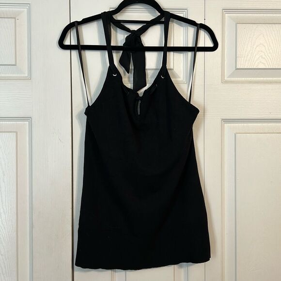 NEW YORK & COMPANY Size Large NWT Halter Sleeveless Stretch Sweater Top Black - Picture 1 of 11